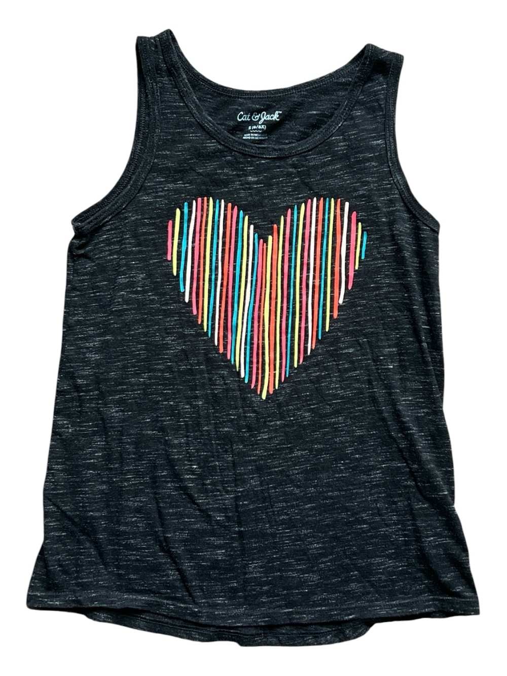 Cat & Jack Girls' Black Tank Top with Rainbow Heart Size 6/6X